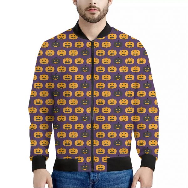 Halloween Pumpkin Pattern Print Bomber Jacket