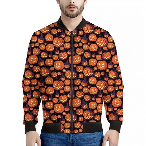 Halloween Pumpkin Witch Pattern Print Bomber Jacket