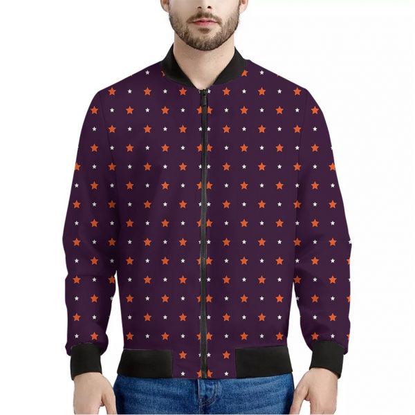 Halloween Stars Pattern Print Bomber Jacket