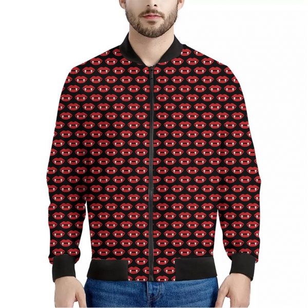 Halloween Vampire Lips Pattern Print Bomber Jacket
