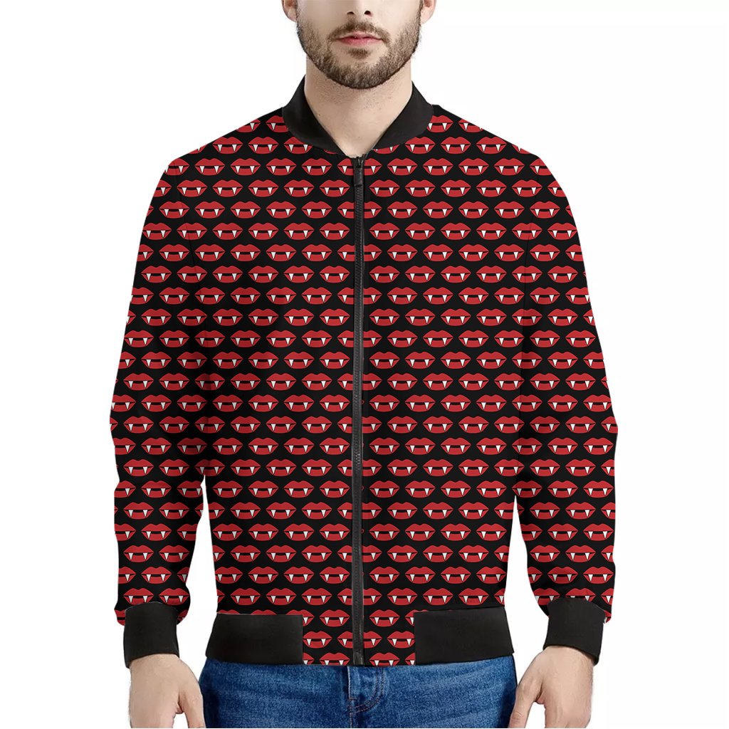 Halloween-Vampire-Lips-Pattern-Print-Bomber-Jacket Halloween Vampire Lips Pattern Print Bomber Jacket