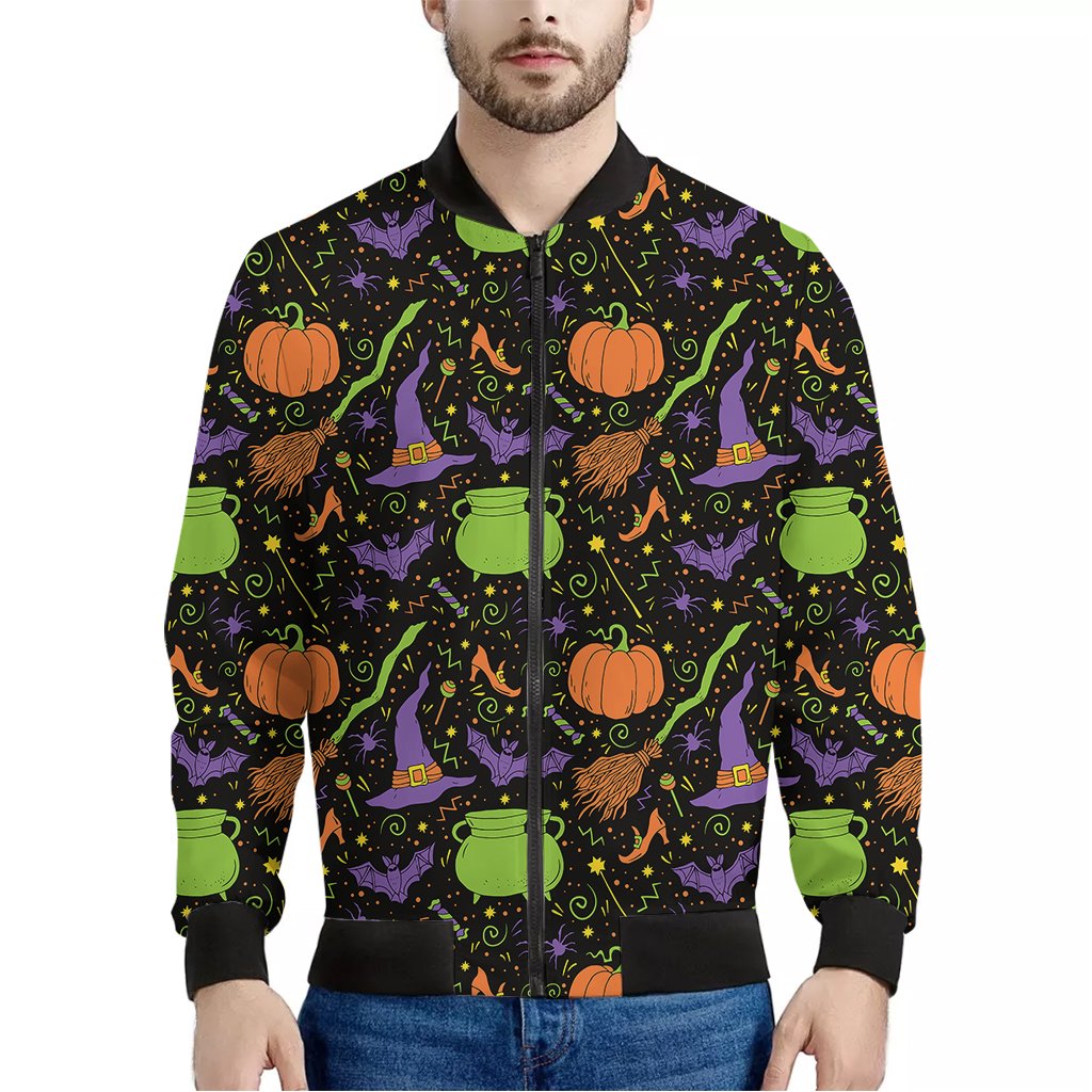 Halloween-Wizard-Pattern-Print-Bomber-Jacket Halloween Wizard Pattern Print Bomber Jacket