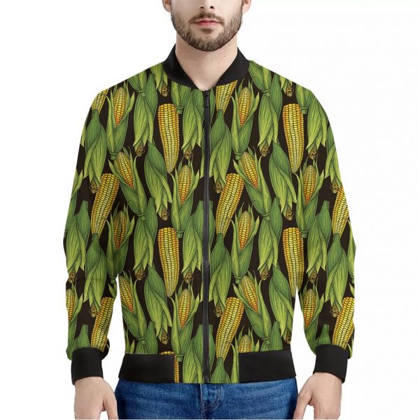 Hand-Drawn Corncob Pattern Print Bomber Jacket
