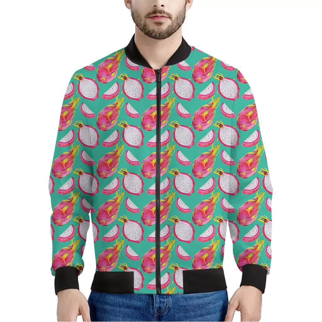 Hand-Drawn-Dragon-Fruit-Pattern-Print-Bomber-Jacket Hand Drawn Dragon Fruit Pattern Print Bomber Jacket