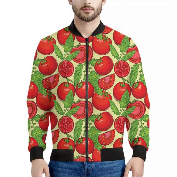 Hand Drawn Tomato Pattern Print Bomber Jacket