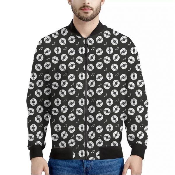 Hand Drawn Vinyl Record Pattern Print Bomber Jacket