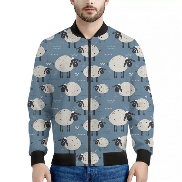 Happy Sheep Pattern Print Bomber Jacket