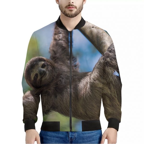 Happy Sloth Print Bomber Jacket