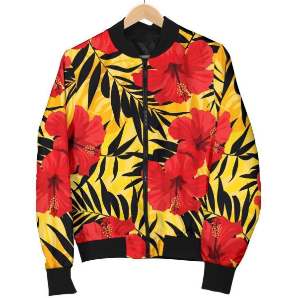 Hawaiian Hibiscus Flowers Pattern Print Bomber Jacket