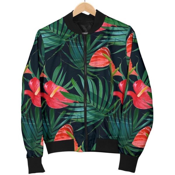 Hawaiian Tropical Flowers Pattern Print Bomber Jacket