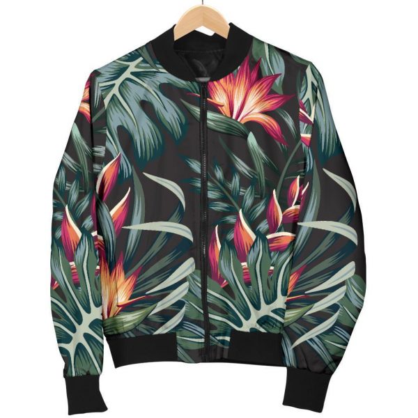 Hawaiian Tropical Plants Pattern Print Bomber Jacket