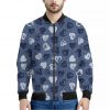 Heart Denim Jeans Pattern Print Bomber Jacket
