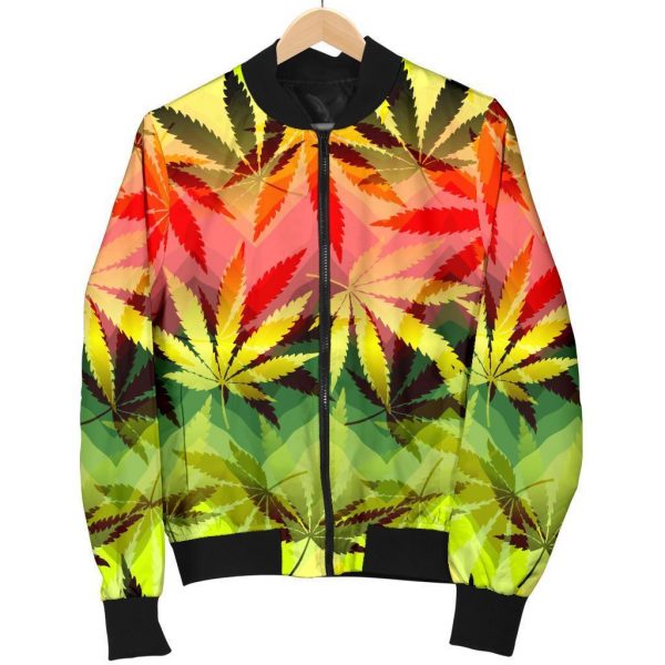 Hemp Leaf Reggae Pattern Print Bomber Jacket