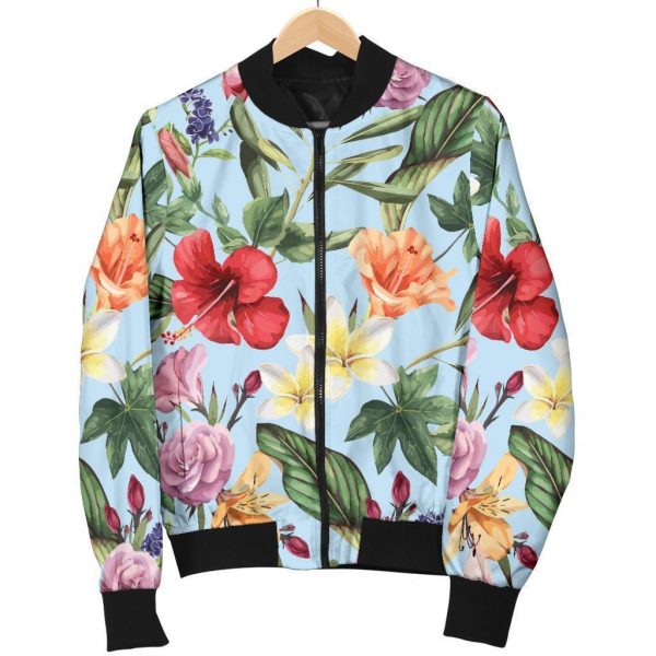 Hibiscus Flower Floral Pattern Print Bomber Jacket