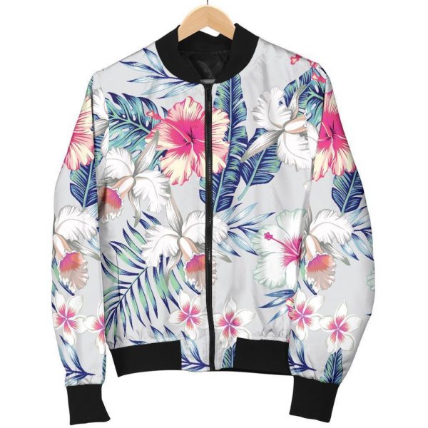 Hibiscus Orchids Hawaii Pattern Print Bomber Jacket