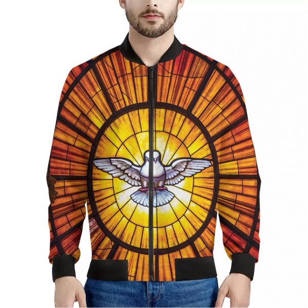 Holy Spirit Dove Stained Glass Print Bomber Jacket