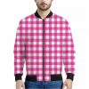Hot Pink And White Buffalo Check Print Bomber Jacket