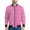 Hot Pink And White Houndstooth Print Bomber Jacket