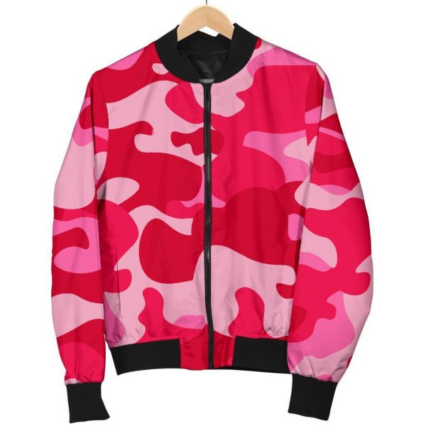 Hot Pink Camouflage Print Bomber Jacket
