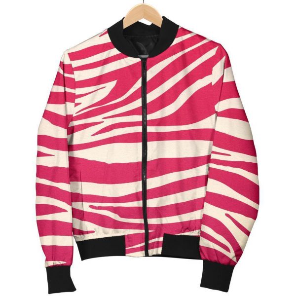 Hot Pink Zebra Pattern Print Bomber Jacket