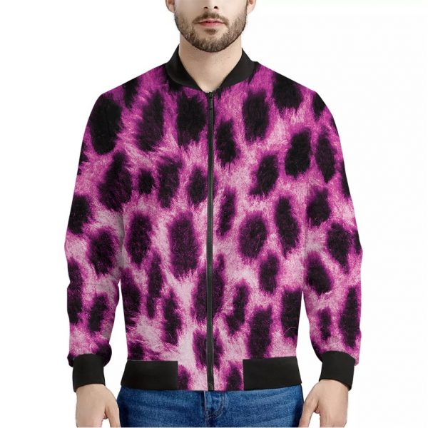 Hot Purple And Black Cheetah Print Bomber Jacket