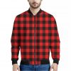 Hot Red Buffalo Plaid Print Bomber Jacket