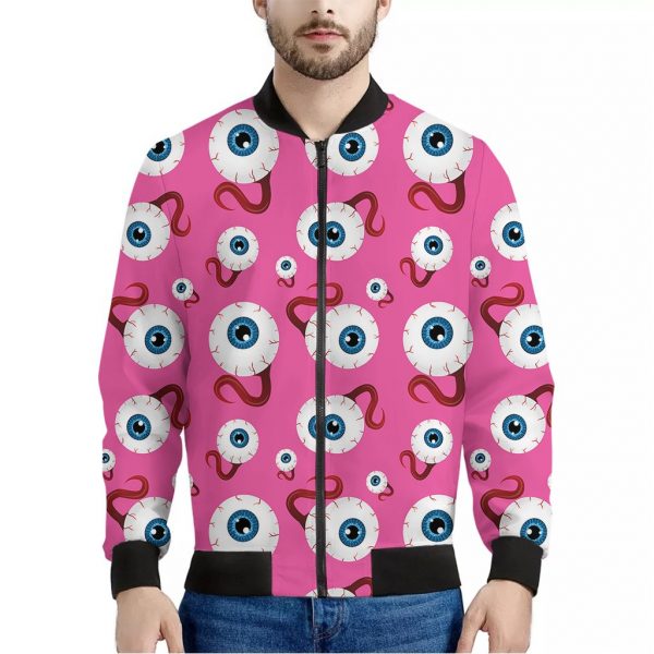 Human Eyeball Pattern Print Bomber Jacket