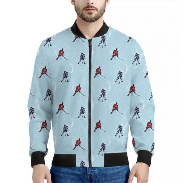 Ice Hockey Players Pattern Print Bomber Jacket