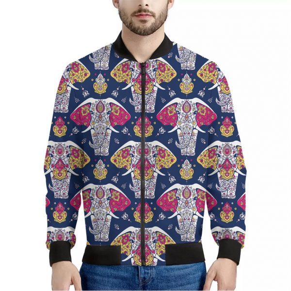 Indian Floral Elephant Pattern Print Bomber Jacket