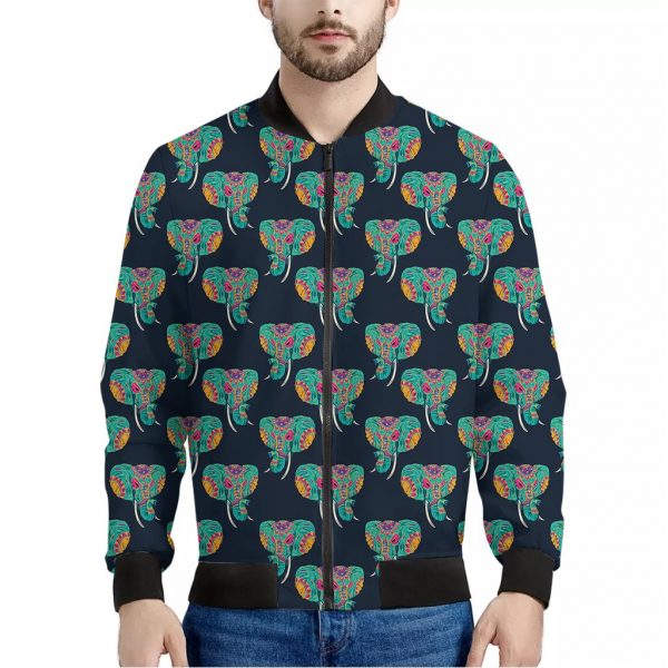 Indian Tribal Elephant Pattern Print Bomber Jacket