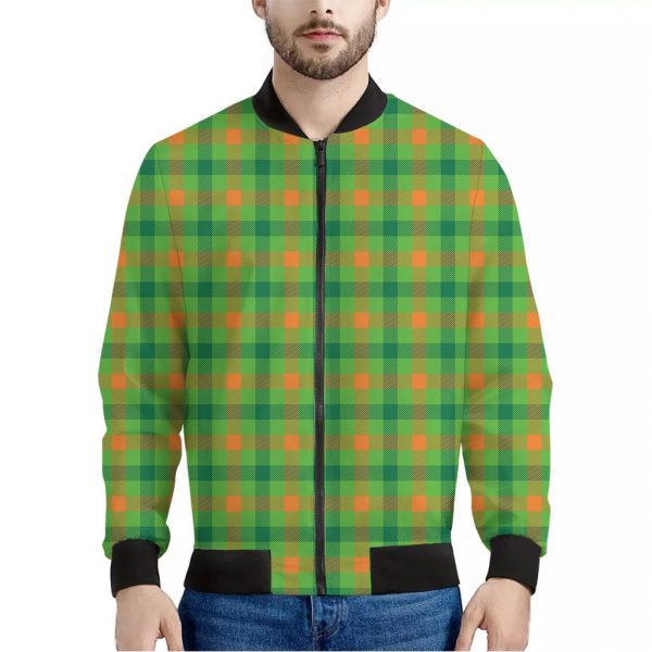 Irish Buffalo Plaid Pattern Print Bomber Jacket