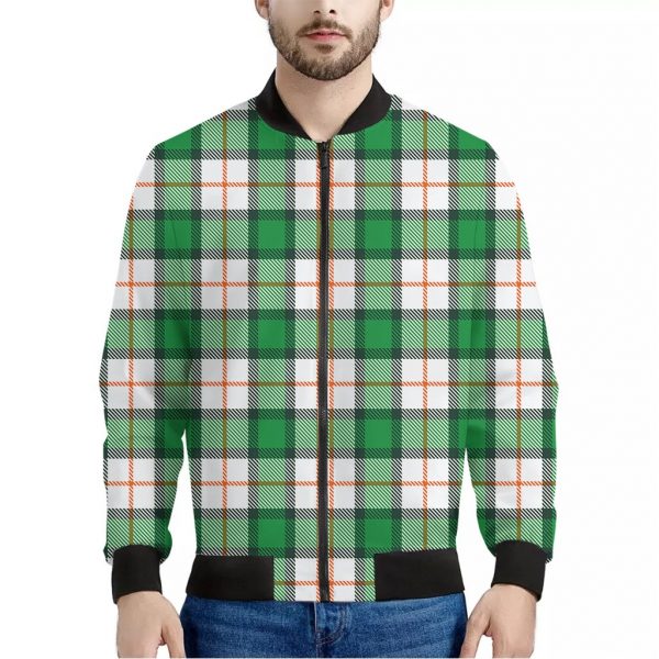 Irish Tartan St. Patrick's Day Print Bomber Jacket