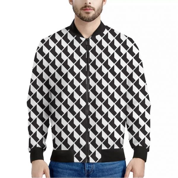 Isometric Geometric Pattern Print Bomber Jacket