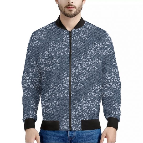 Ivy Flower Denim Jeans Pattern Print Bomber Jacket