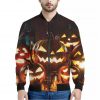 Jack-O'-Lantern Halloween Pumpkin Print Bomber Jacket