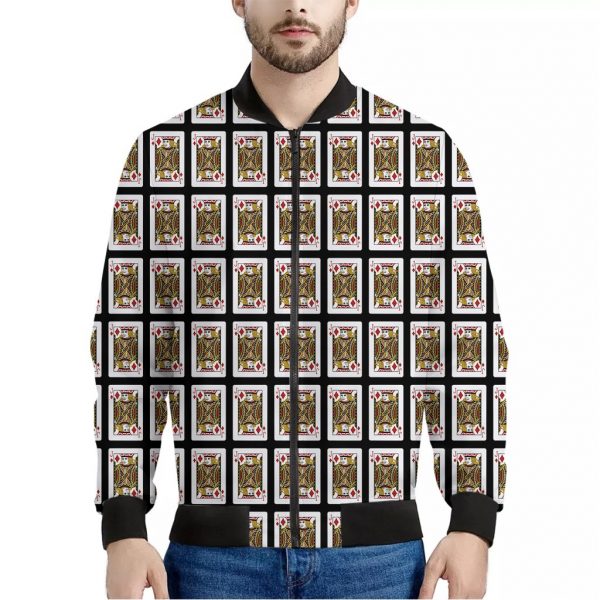 Jack Of Diamonds Playing Card Pattern Print Bomber Jacket