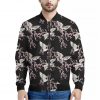 Japanese Crane Bird Pattern Print Bomber Jacket