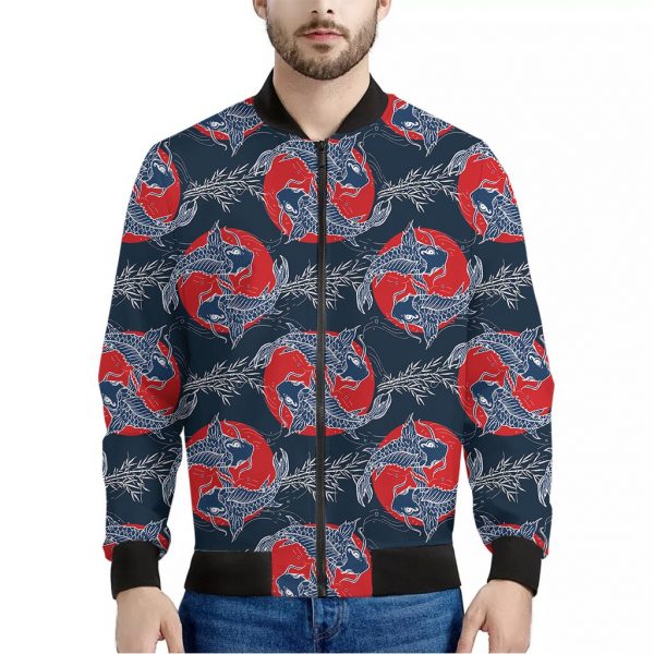 Japanese Koi Carp Fish Pattern Print Bomber Jacket