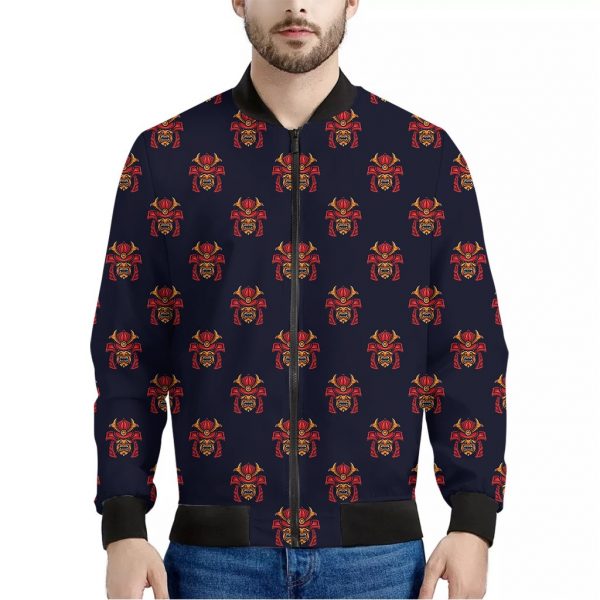 Japanese Samurai Pattern Print Bomber Jacket