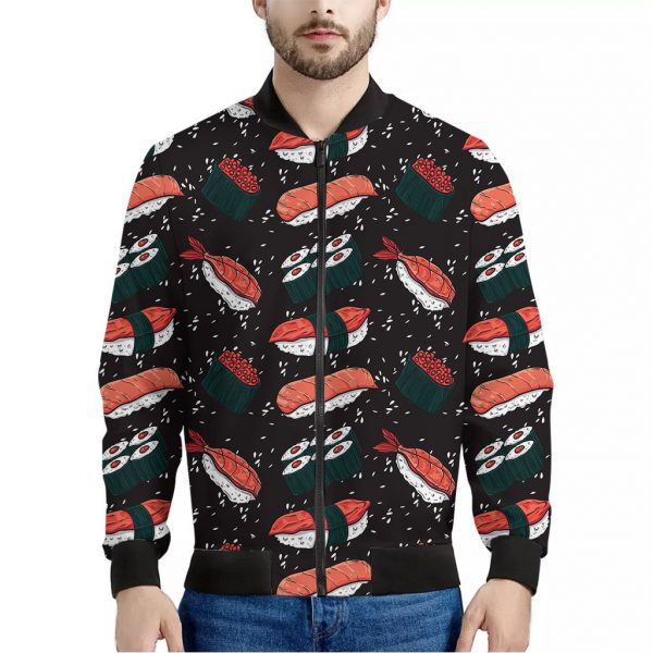 Japanese Sushi Pattern Print Bomber Jacket