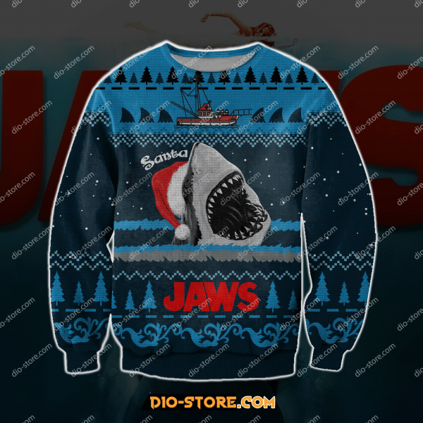 Jaws 3D Print Knitting Pattern Ugly Christmas Sweatshirt