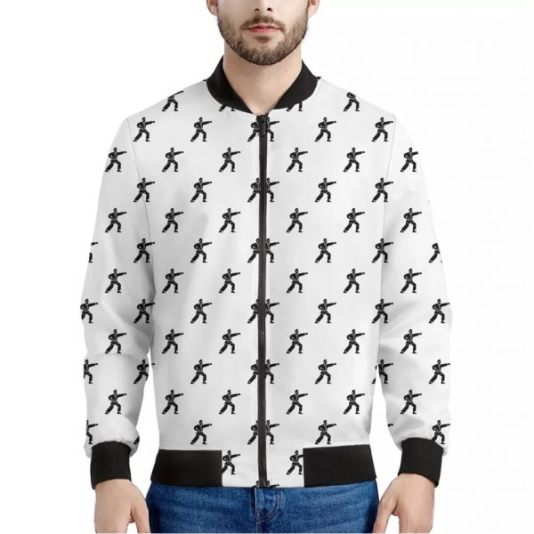 Karate Fighter Pattern Print Bomber Jacket