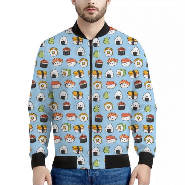 Kawaii Japanese Sushi Pattern Print Bomber Jacket