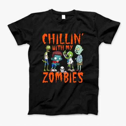 Kids Chillin With My Zombies Halloween Funny Zombie Gift T-Shirt