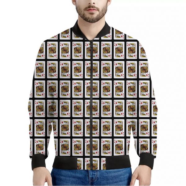 King Of Diamonds Playing Card Pattern Print Bomber Jacket