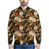 Koi Carp And Lotus Pattern Print Bomber Jacket