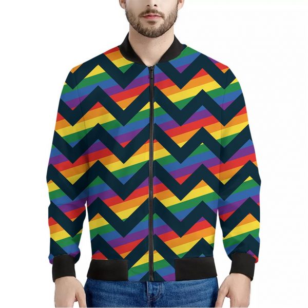 LGBT Pride Rainbow Chevron Pattern Print Bomber Jacket