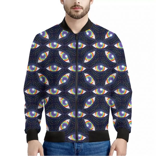 LGBT Pride Rainbow Eyes Pattern Print Bomber Jacket