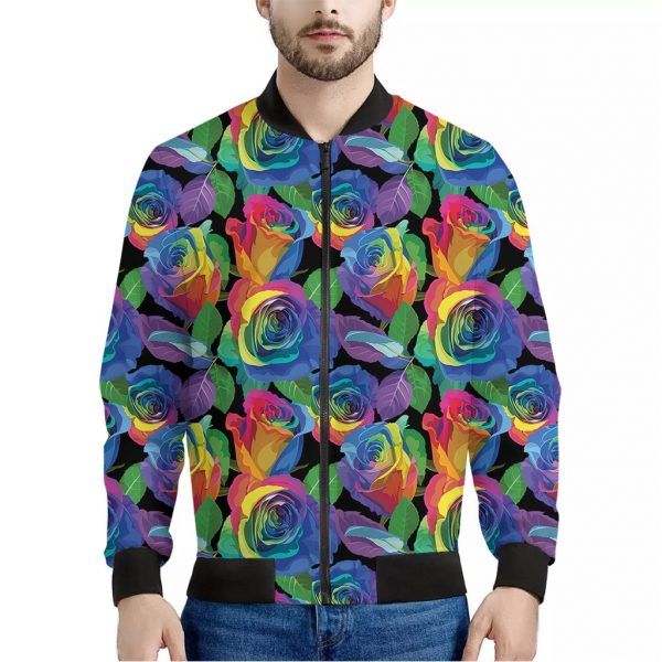 LGBT Pride Rainbow Roses Pattern Print Bomber Jacket