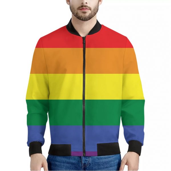 LGBT Pride Rainbow Striped Print Bomber Jacket